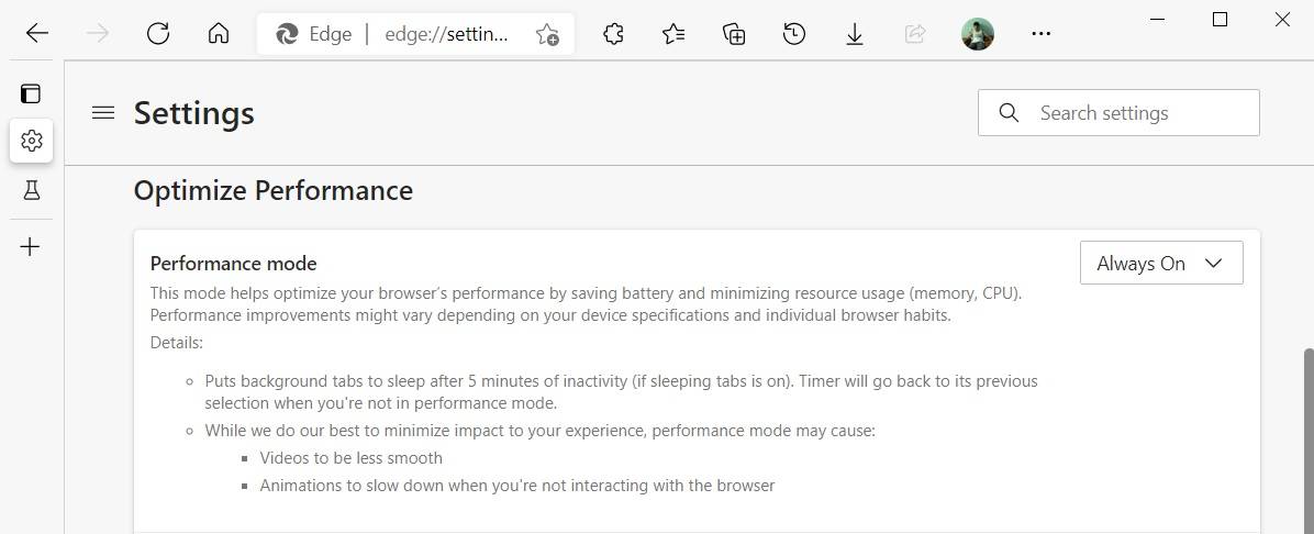 Edge-performance-settings